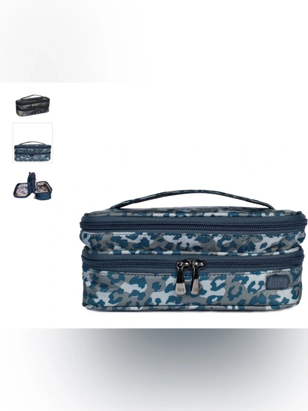 Lug Double Decker Makeup Organizer Leopard Navy